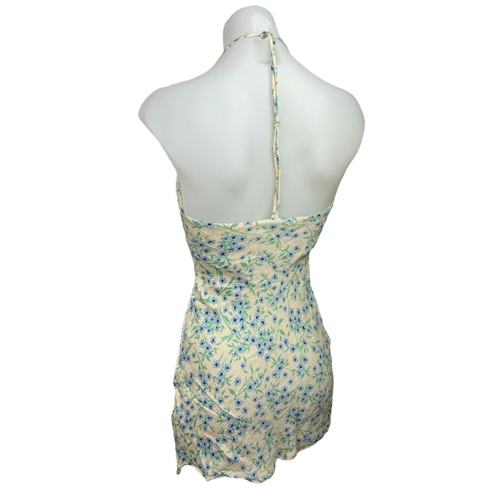 Zara Yellow Blue Floral Silk Satin Cowl Sleeveless Camisole  Mini Dress Size XS - Picture 5 of 7